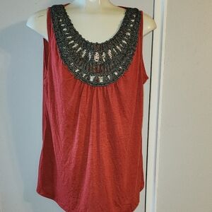 Elegant Red Embroidered Tank Top
